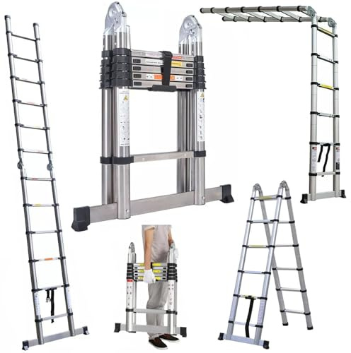 La Escalera telescópica, la Escalera telescópica Plegable multipropósito, la Escalera portátil Tipo a, es más Fuerte Que la Escalera de Aluminio en 3,8 m / 12,5 pies (6,2ft + 6,2ft)