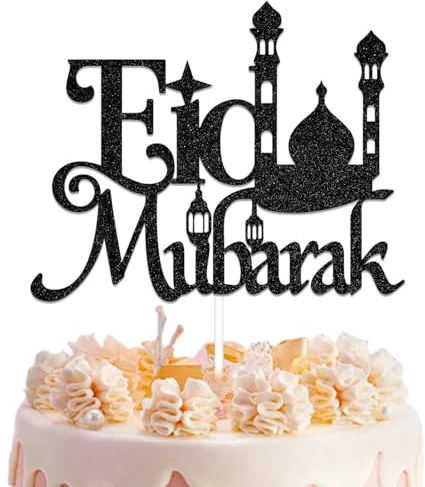 Eid Birthday Party Cake Decoration, Umrah Mubarak Cake Topper, Eid Mubarak Cake Topper Black Glitter