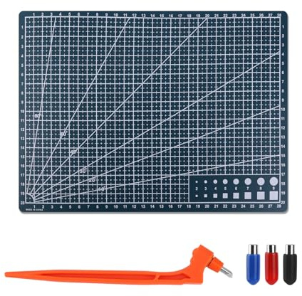 Juego de Herramientas de Corte para Manualidades, Herramienta Corte 360 Grados con Tapete y 2 Cabezales de Cuchillas Bolígrafo Cortador Giroscópico para Plantillas Manualidades de Bricolaje