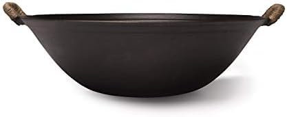 ZHZXBDGQ Wok in ghisa fatto a mano, senza rivestimento, senza pittura, fondo piatto, adatto a induzione, 38 cm