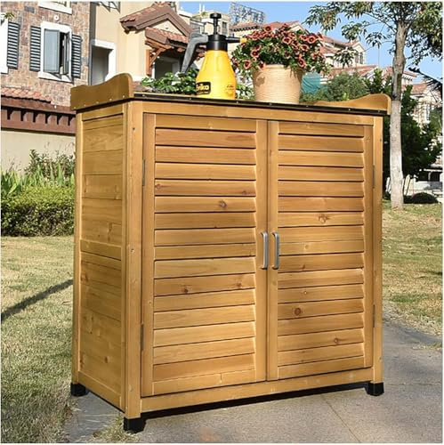 Outdoor Garden Patio Furniture Waterproof Tool Shed Work Station Table with Potting Benches Outdoor Storage Cabinet (Color: Wood)