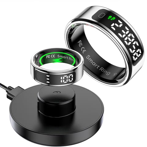 Anello intelligente con display cardiofrequenzimetro, anello fitness contapassi, monitoraggio del sonno, anelli di salute, calorie, conteggio preghiera, fitness tracker per Android iOS