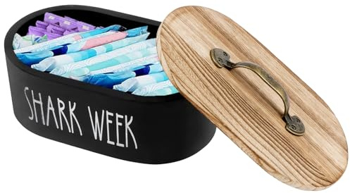 harupink Tamponhalter für Badezimmer,Wattepadspender mit handhaben Deckel,Box für Damenprodukte aus Holz,Badezimmer Organizer zum Tampon,Kosmetische Wattepads,Feminin Produk(Schwarz)