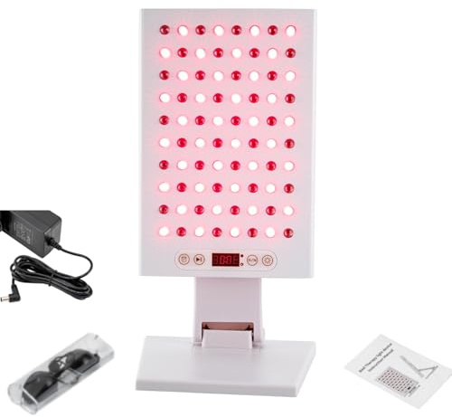 Dispositivo terapeutico a luce rossa, a infrarossi a tre velocità regolabile, luce rossa terapia, lunghezza d'onda 750 – 1000 Nm, angolo di appoggio regolabile, lampada a infrarossi con timer, 80 LED
