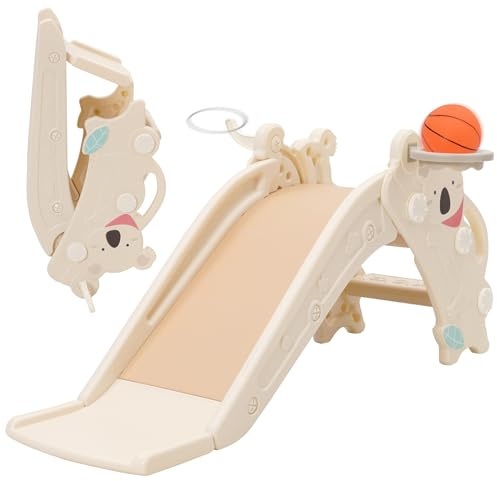 Arkyomi toboganes Infantiles Exterior/Interior Juegos 3 in 1 tobogán y Canasta Baloncesto niños 1 2 3 4 año