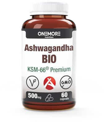 ONEMORE Nutrition Ashwagandha BIO KSM-66, 60 Capsule, 500 mg, Integratore per Riduzione Stress e Ansia