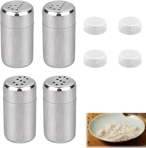 KOZOY Mini Salzstreuer, 4 Stück Salzstreuer Klein mit Deckel 5ml, Kleine Gewürzstreuer aus Edelstahl für Camping, Restaurants und Grill im Freien