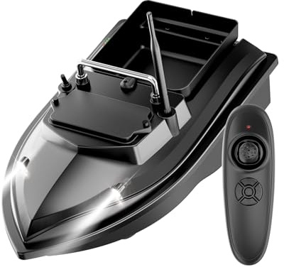 Charocean 500m Ferngesteuert Futterboot Angeln 10400mAh Nachtangeln Fischköder Köderboot mit LED-Navigator-Licht, Fernbedienung Futterboote Bait Boat Ferngesteuertes Köderboot (Schwarz)
