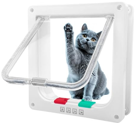19.8 * 19.8CM Katzentür für Fenster,Fliegengittertüren und Schiebetüren,4 Wege Verriegelung große Katzentür,Hundeklappe für Hundes,Katzentür Zimmertür für Haustiere, Innen Außentür, Weiße.