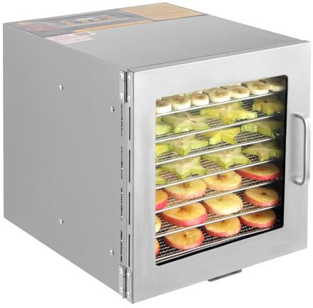 Essiccatore in acciaio inox con 8 griglie e fermaglio per alimenti, 700 W, 35 – 90 °C, essiccatore per frutta e verdura, carne, fiori