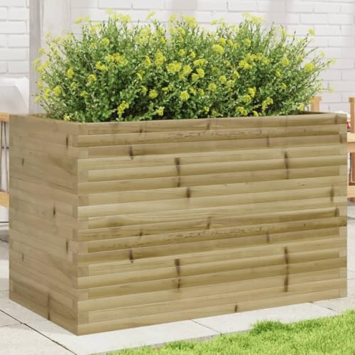 Qnhdfrt Grande aiuola rialzata in legno di pino impregnato, 110 x 60 x 68,5 cm, per giardino, balcone, terrazzo, esterni, con effetto rustico