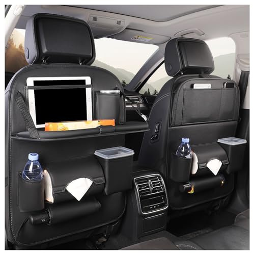 VAEVEN Pack de 2 Organizador Asiento Coche para Rimac Nevera Concept One, Organizadores para Coche Llevar Multibolsillos, Protector Asiento Respaldo con Comedor Poseedor Bandeja,A Black