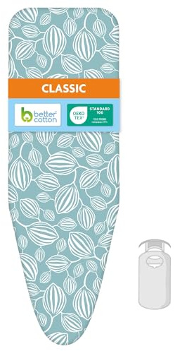 LaundrySpecialist Classic - Funda para tabla de planchar (2 capas, espuma de 3 mm, 100% algodón BCI, permeable al vapor, cierre de cordón, se ajusta hasta 42 × 124 cm), hojas de almendra