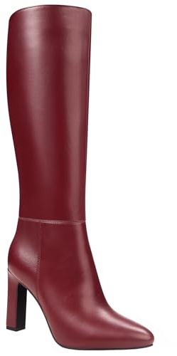 Quorvash Knee High Boots for Women - Long Elastic Faux Leather Tall Boots for Women Mid Block Heel Pointed Toe with Side Zipper Fall Winter Red Size 10