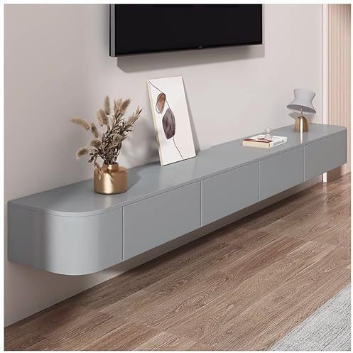 Supporto TV galleggiante da parete da 200 cm, elegante centro di intrattenimento con gestione dei cavi, console multimediale salvaspazio per soggiorno e camera da letto soluzioni di archiviazione