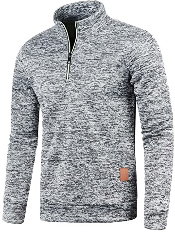 Mobanna Half Zip Pullover Herren, Männer Arbeitspullover - Ohne Kapuze Herbst Winter Sweatshirt Oversize V Ausschnitt Sport Sweater Men Alphanumerisch Grau