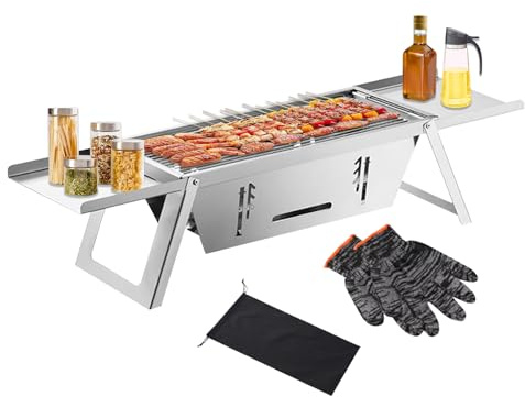 Sghtil Barbecue pieghevole portatile per carbonella | barbecue da campeggio – piastra grill antiruggine salvaspazio per balcone campeggio picnic terrazza interni