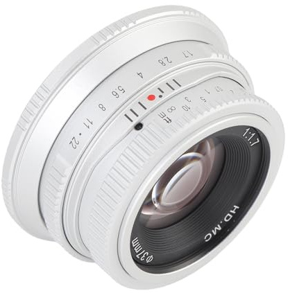 Plyisty 25-mm-F1.7-Objektiv mit Manuellem Fokus, Festbrennweitenobjektiv mit Großer Blende und Swing-Focus-Effekt für E-Mount-Kameras A6400 A6500 A6600 A7II A73 (Silver)