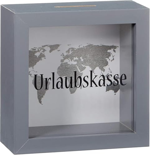 Spardose Urlaubskasse als Bilderrahmen aus Holz | Geldgeschenk Verpackung für Reise & Urlaub | Reisekasse Sparbüchse mit Weltkarte | Geschenk für Weltenbummler & Reisende