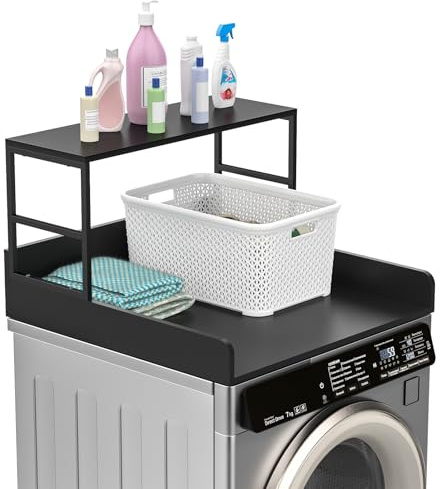 Bluethy 2 Tiers Washer Dryer Countertop, 70cm Laundry Countertop with Anti-Slip Strips and Edge Rails, Washer Dryer Topper for Laundry Room Organization, Storage Organizer (Black)