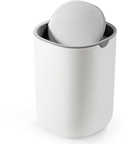 SONGMICS Tischmülleimer mit Deckel, Schwingdeckel aus Edelstahl, 1,5 L | Mini Mülleimer, Kosmetikeimer, Tischabfalleimer, für Bad, Schreibtisch, Schlafzimmer, Weiß, PARRI Kollektion LTB150W101