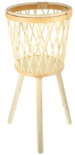 SILENRADAWN Cestino Solleva e Protegge Le Piante per Piante in bambù Intrecciato Supporto Beige Design a Treppiede per Balcone e Cucina Moderno
