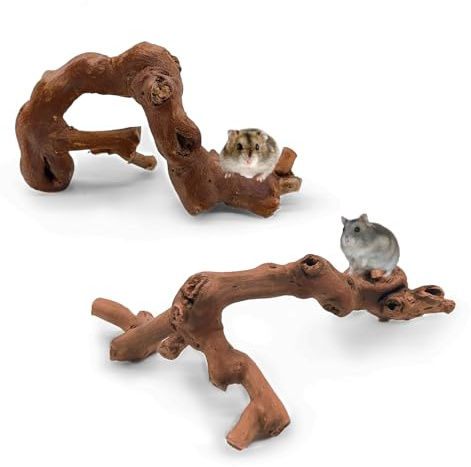 PetPhindU 2 PCS Wooden Hamster Climbing Branches, Natural Grapevine Wood for Syrian Hamster Climbing Chewing Toys, Rat Exercise Toy, Small Animal Habitat Decor for Dwarf Pets Gerbils Mice