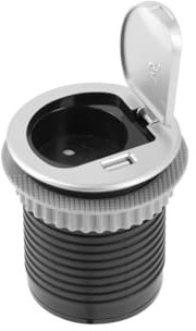 GTV - Presa da incasso CHARGER MINI 60 mm con presa Schuko e porta USB 2,4 A, multipresa da incasso compatta per scrivania, cucina e banco da lavoro, argento