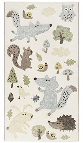 Wecon Home Forest gewebter Kinderteppich, 80 x 150 cm, weiß | moderner Kurzflor Kinderteppich, Kinderzimmer für Mädchen & Jungen, SK-21965-060, Weiß Taupe Grau Grün Gelb