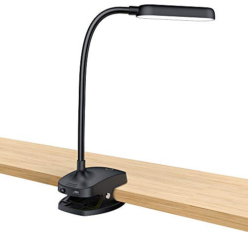 Lampe de bureau à clipser - 7 W 2600 mAh - Lampe de lecture flexible à col de cygne avec pince et luminosité constante - Pour bureau, piano, tête de lit et ordinateurs (noir)