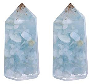 Rockcloud Pack of 2 Healing Crystal Wand Point 6 Faceted Prism Reiki Chakra Stones for Meditation Therapy 2 inches, Aquamarine Crystal Stone
