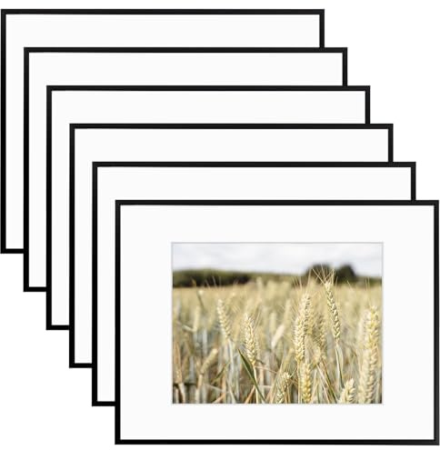 Golden State Art, Gallery Wall Frame Set of 6 - Black 12x16 Aluminum Photo Frames with Mat for 8.5x11 Pictures - 12 x 16 inch Metal Frame with Real Glass Cover - Elegant Home or Office Decor