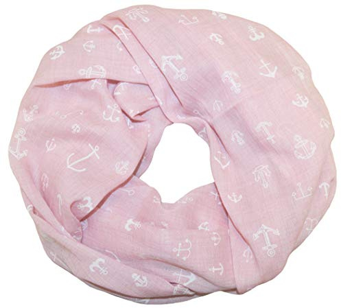 Loopschal Schlauchschal mit Maritim muster Schal Rundschal Weich Soft Anker Beacon Leuchtturm Rettungsring Anchor Nautisch Halstücher (Maritim-2 / Rosa)