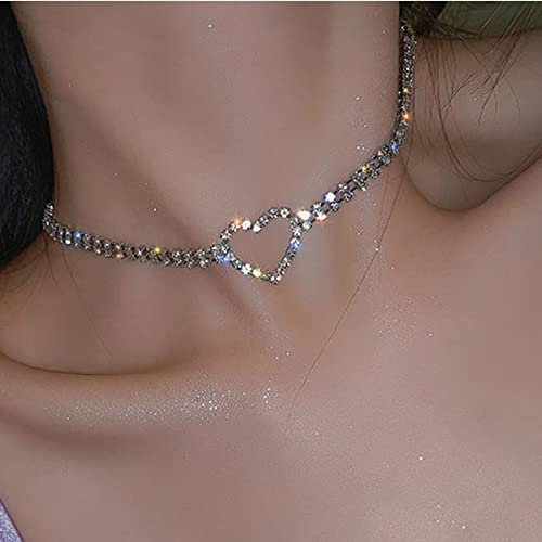 Bufenia Strass Halsband Halskette Silber Herz Halsketten Mode Kristall Halsbänder Vintage Halskette Zubehör für Frauen und Mädchen