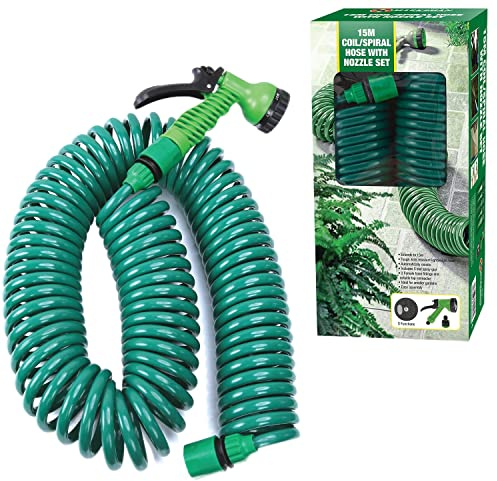 Lecxin Retractable Garden Coil Hose Pipe Expandable 7 Function Water Spray Gun Flexible Plant & Flower Watering Patio Decking Cleaning (30M)