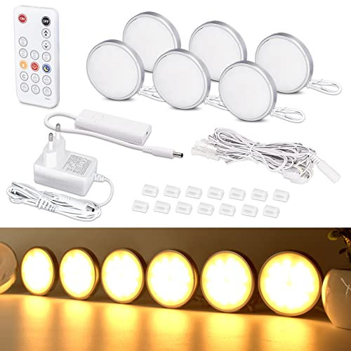 WOBANE Unterbauleuchte Küche LED Dimmbar,6er Heller LED Vitrinenbeleuchtung mit Fernbedienung,Warmweiß Schrankleuchten für Küche,Schrank,Regale,2700K,168 LEDs,Timing