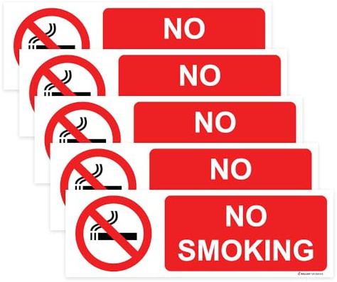 RDLCAR No Smoking Warning Sign, Safety for Public Places, Restricted Areas and Business Premises - Prohibition Signs Indoor Outdoor Use, PVC Rigid Plastic, 100mm x 300mm 5 Pack (RDL UK 056)