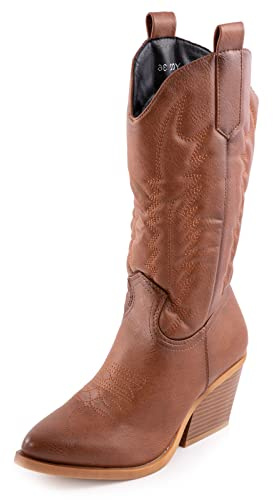 Toocool Bottes Cowboy Femme Style Western Bottes Camperos Simili-Cuir Talon 7cm Y02 [39, Camel]