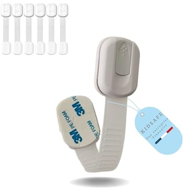 KIDSAFE – Lot de 6 Verrous de Sécurité Enfant pour Placards et Tiroirs | Protection Bébé Sans Perçage | Fermeture Sécurisée avec Adhésif 3M | Sécurité Domestique Cuisine, Salle de Bain