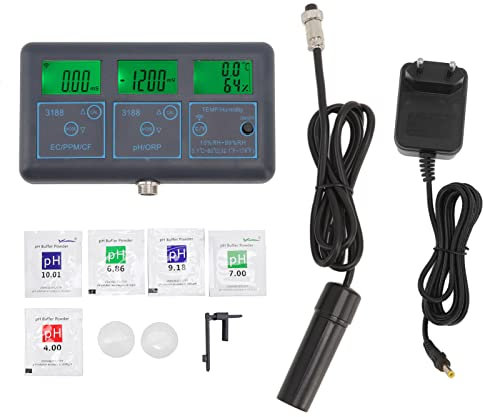 HOKZYHOUSE 7 in 1 Wasserqualitätsmonitor WiFi für Tuya APP ABS EC Leitfähigkeit PH ORP Messgerät für Aquarium(EU-Stecker 220 V)