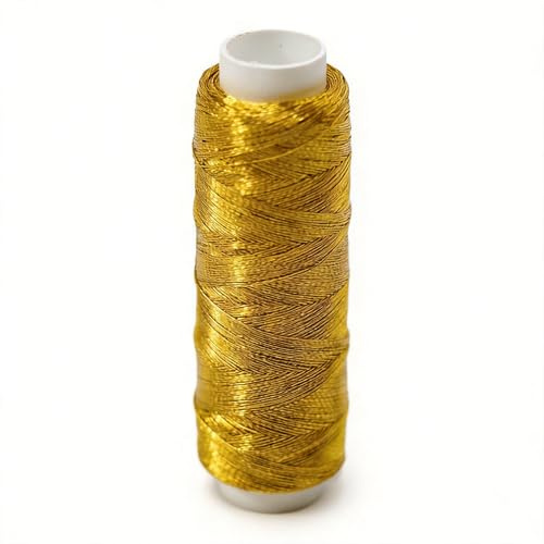 Schimmerndes Silber und Gold Stickgarn, 200 Meter Nähgarn, 200M Handgefertigter Stickgarn, Polyester, zum Nähen, Basteln, DIY Kunstgewerbe (1 Goldfaden)