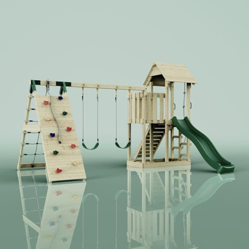 OutdoorToys Spielturm Roskilde aus Holz in Grün Kinderschaukel