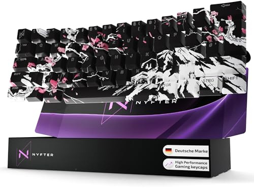 Nyfter - Premium Sakura Keycaps ISO 60% und 75% Custom Keycabs ISO Layout für Mechanische Tastaturen (Black Sakura, 60%)