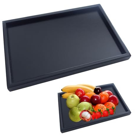 BMZXCH Grande Vassoio Legno Nero Rettangolare in Legno Vassoio da Tè Utensili per Tè, Caffè, Snack, Casa, Cucina, Bagno, Ristorante e Bar, Esterni (Nero, 32 X 20 X 2 cm)