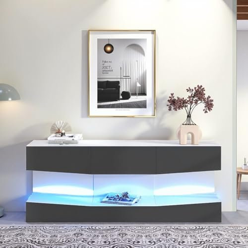 LINKHOO TV Board Suspendu, TV Stand, TV Armoire avec éclairage LED, TV Armoire Suspendue Mur Flottant Support, TV de Divertissement Centre de Consoles Médias pour Le Salon Accueil (Gris)