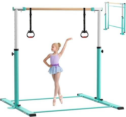 EL&IT·Wings Gymnastic Kip Bar,Horizontal Bar for Kids Girls Junior,3' to 5' Adjustable Height,Home Gym Equipment,Ideal for Indoor and Home Training,300lbs Weight Capacity (1, Cyan, 53 * 9.7 * 7inch)