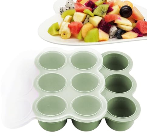 Moldes de silicona para congelar papilla de bebé, 9 compartimentos de silicona con tapa, recipiente para frutas, comidas, leche materna, aperitivos, sopas caseras, purés