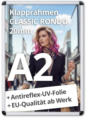 net-xpress® A2 Klapprahmen DIN A2 Plakatrahmen 20 mm Silber | mit Antireflex-UV-Folie | Posterrrahmen aus Alu mit abgerundeten Ecken | inkl. Schrauben & Dübel | Wechselrahmen A2 Hoch- & Querformat