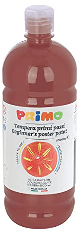 PRIMO Skolmålarfärg temperaturfärg för barn, 1 000 ml flaska med doseringslås (bränd siena), brun