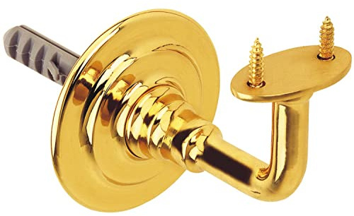 Amig - Gold Handrail Bracket for Stairs Railing Mod.22 Sturdy and Durable Polished Brass for Homes or Portals | Includes Screws and Plugs | Dimensions: Diameter 70 x 74.5 mm